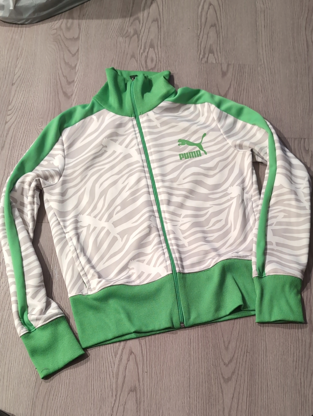 Puma White Zebra-Print Jacket with Green Trim